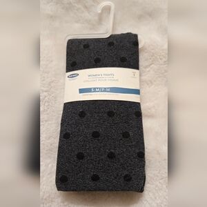 Old Navy Control Top Tights Size Small-Med. Charcoal With Black Polka Dots NWT